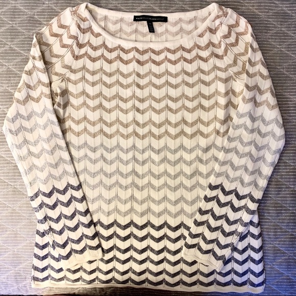 WHBM 3/4 sleeve Chevron Metallic striped sweater - Picture 2 of 5
